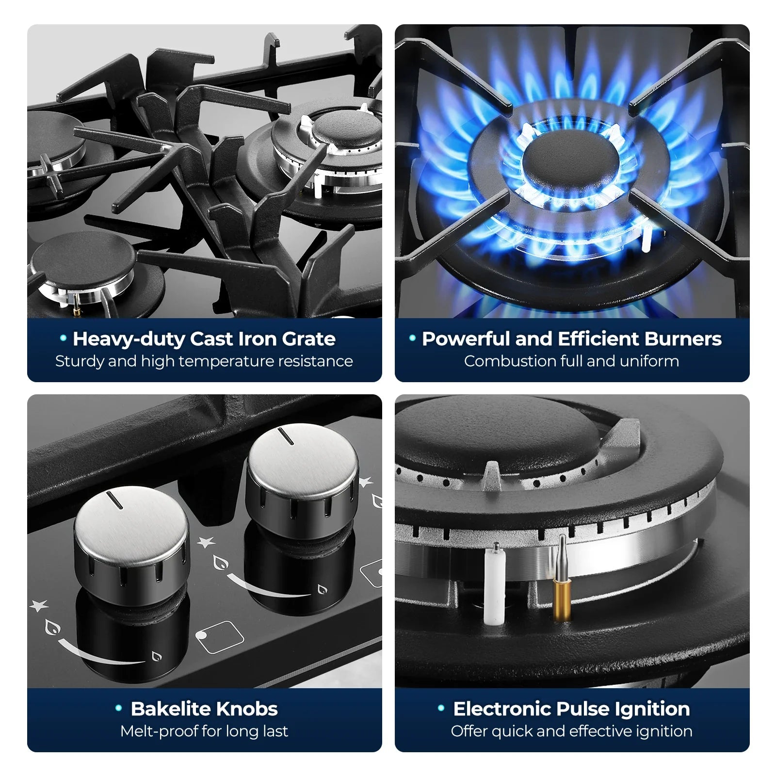Tieasy Five-Burner Gas Cooktop Built-In NG LPG Thermocouple Protection