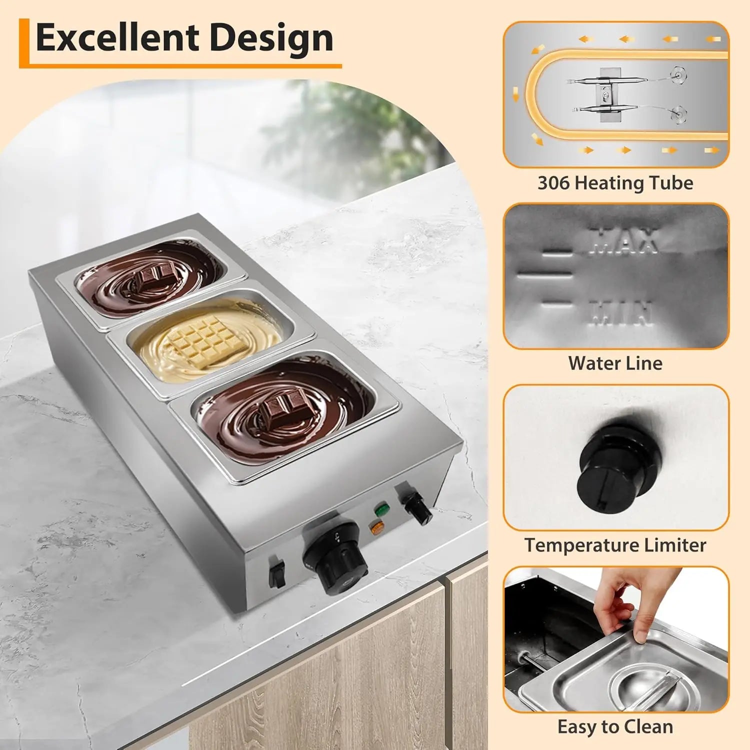 HiMISS 2-Tank Chocolate Melting Machine With Tempering System