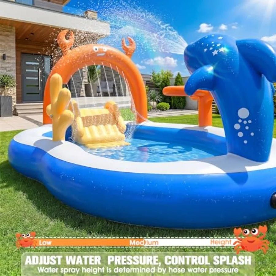 Backyard Toddler Pool With Water Slide Sprinkler Inflatable Play Center