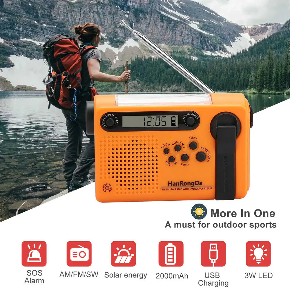 NNEOBA Solar Hand Crank Emergency Radio 3-in-1 Orange