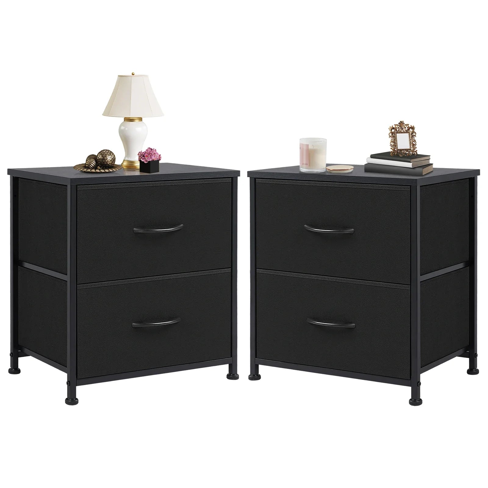 JHK Nightstand Bedside Table With Fabric Drawers And Storage