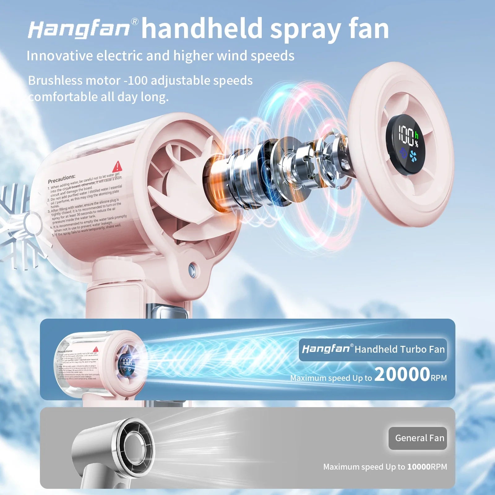 Hangfan Portable Spray Handheld Fan With USB Rechargeable Battery