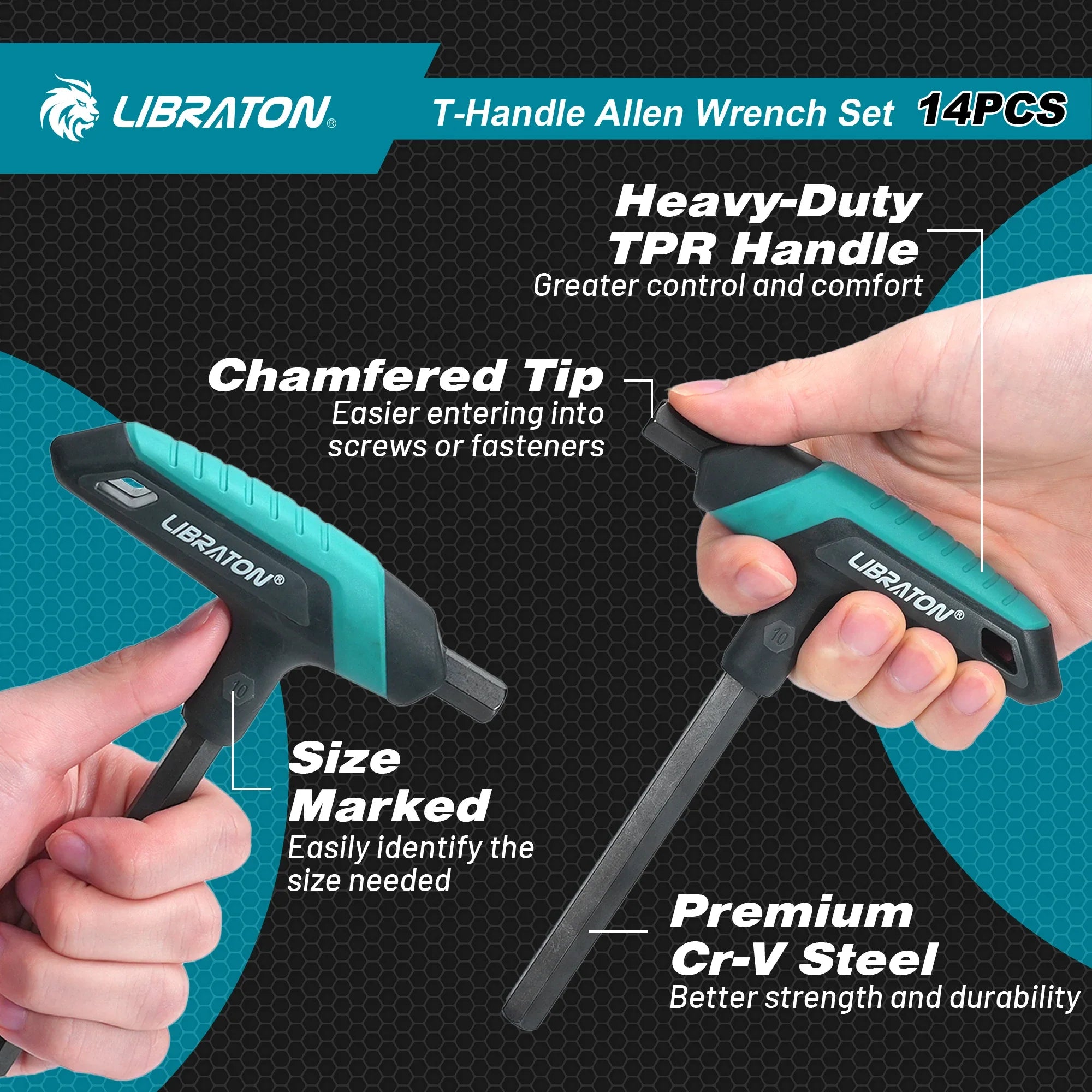 LIBRATON 14 Piece T Handle Hex Key Set With Rack