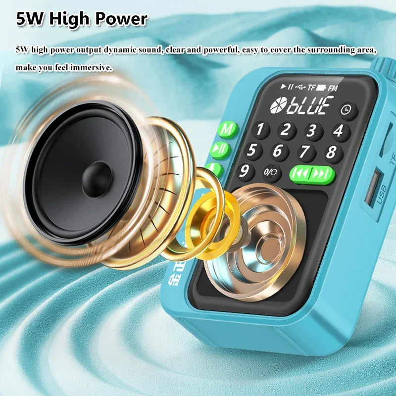 Mini Portable FM Radio Rechargeable Blue