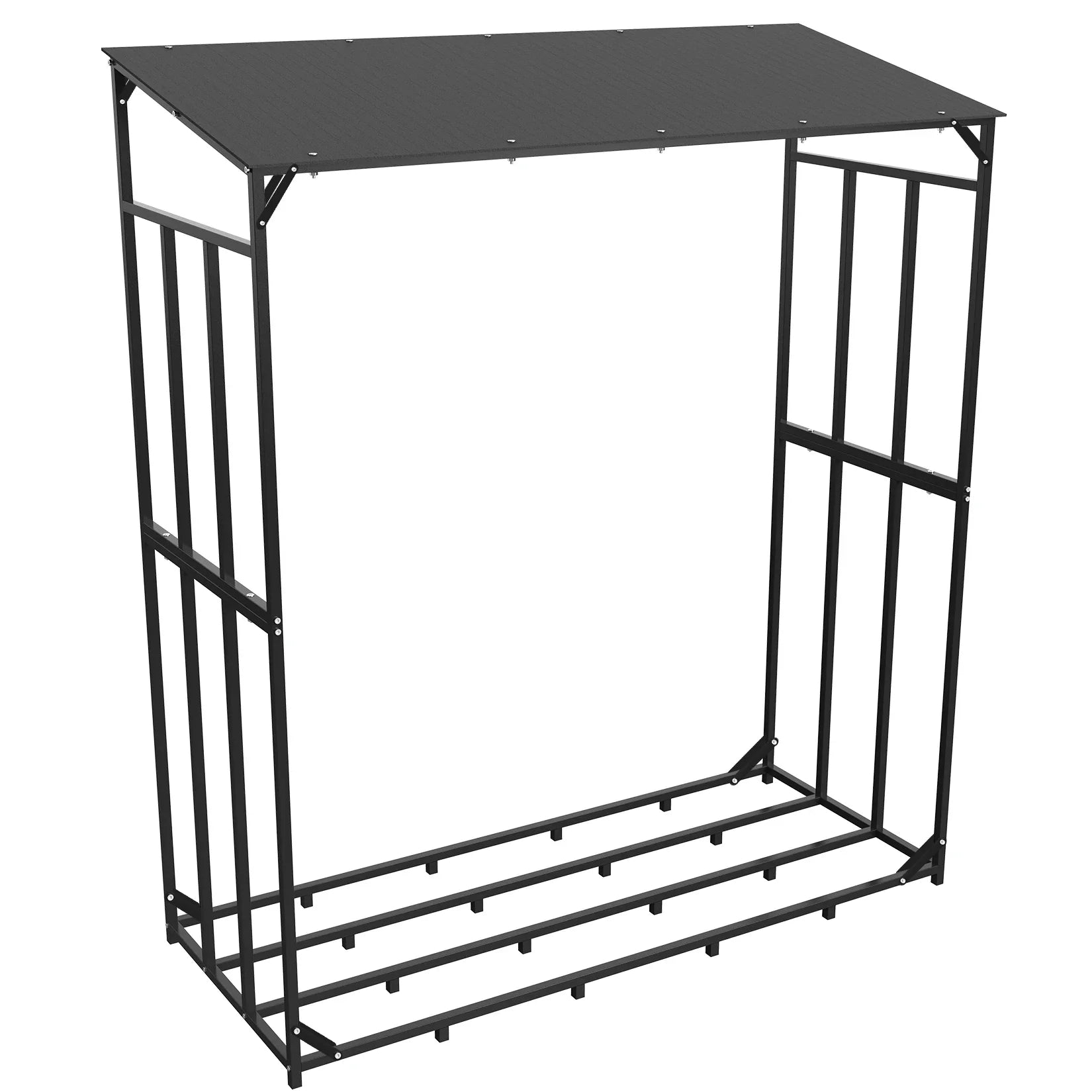 Heavy Duty Tall Metal Firewood Rack With Top Cover Outdoor