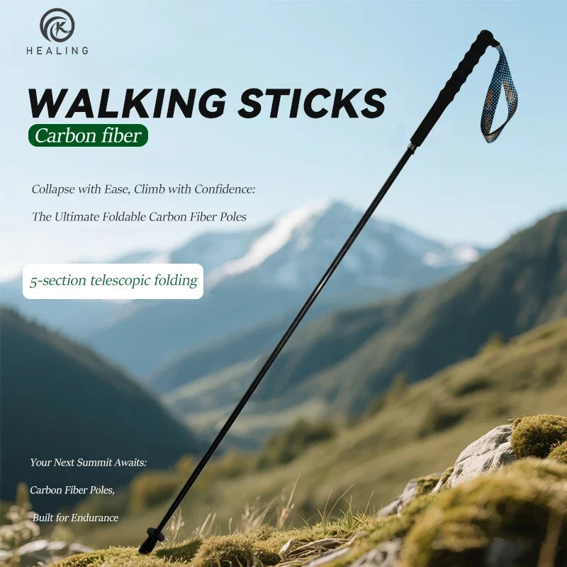 OKHEALINGCN Carbon Fiber Hiking Poles Telescopic 2 Pack Lightweight