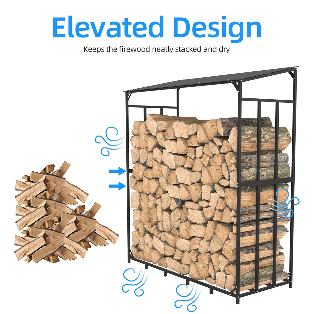 Heavy Duty Tall Metal Firewood Rack With Top Cover Outdoor