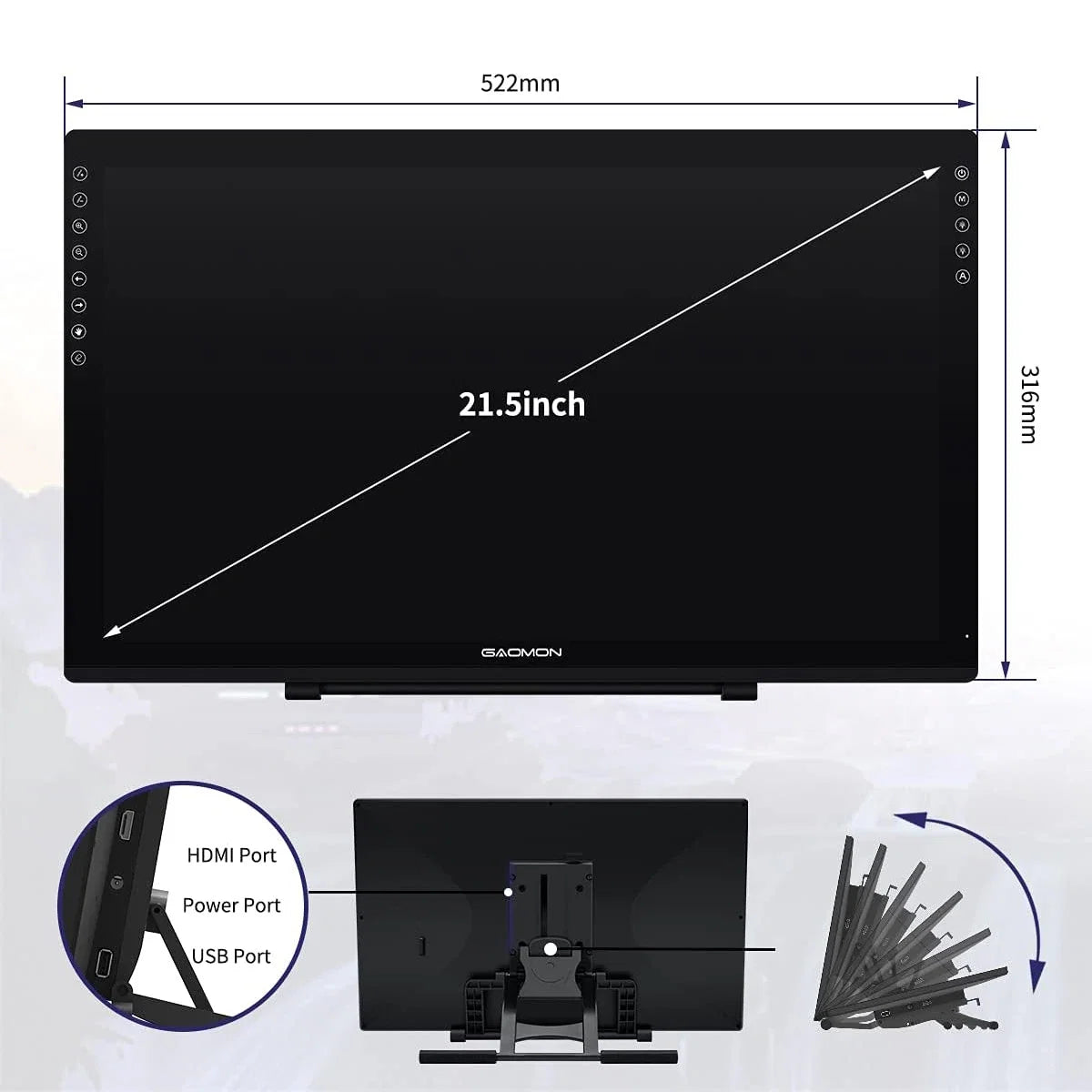 GAOMON PD2200 Pen Display With AntiGlare Screen And Adjustable Stand