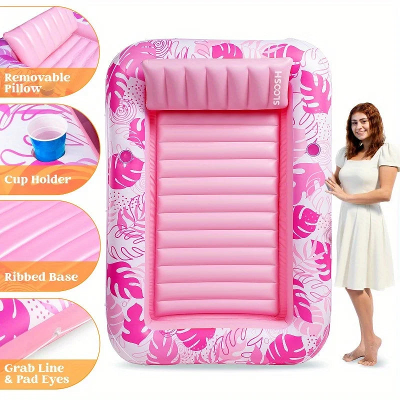 Joyfy Inflatable Pool Lounger Float With Pillow Sunbathing Bed
