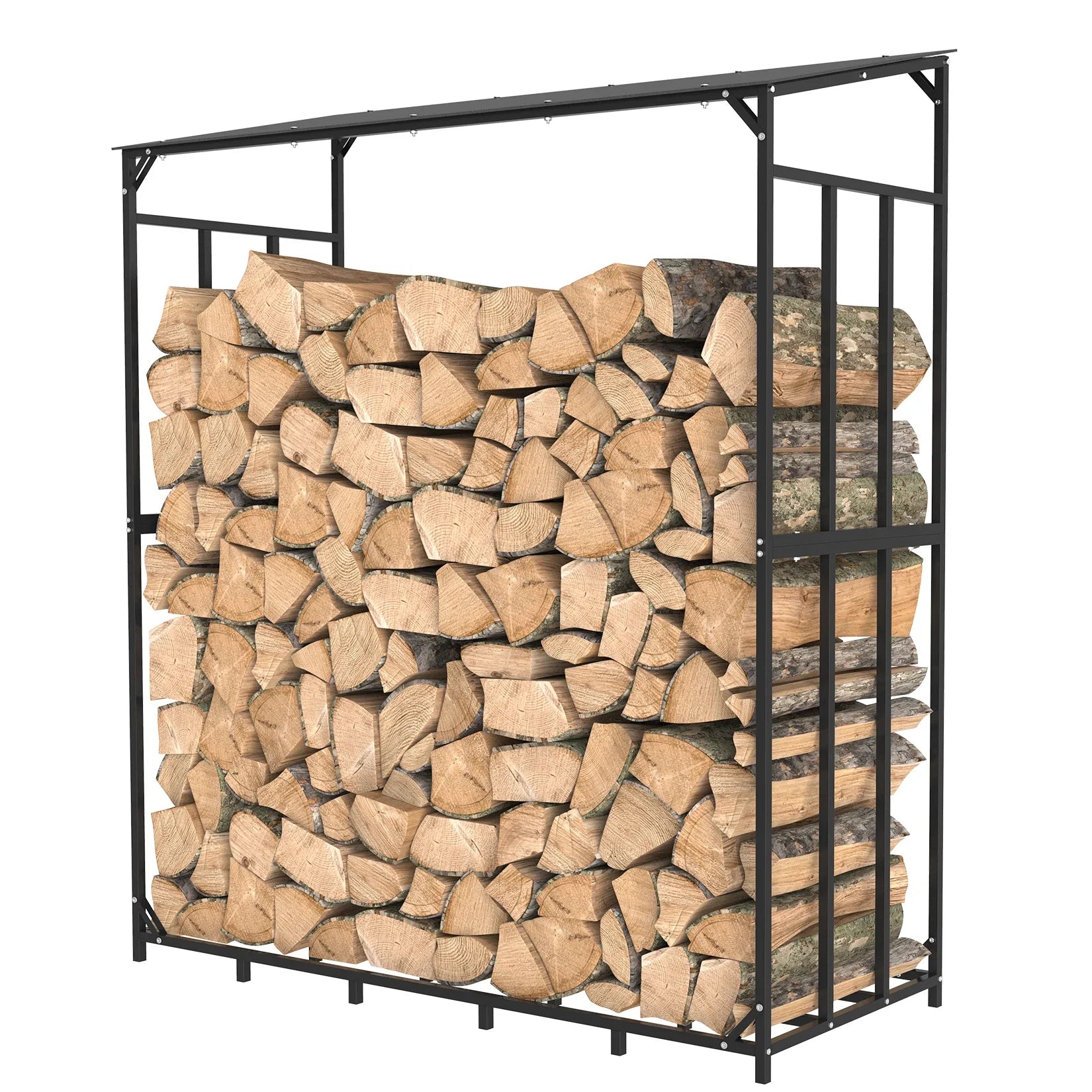 Heavy Duty Tall Metal Firewood Rack With Top Cover Outdoor