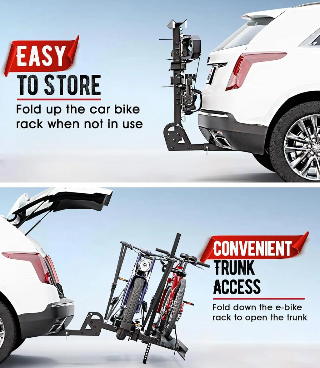 Ebike Rack With Ramp Foldable Tow Hitch Carrier For Two Fat Tire Bikes 300lb