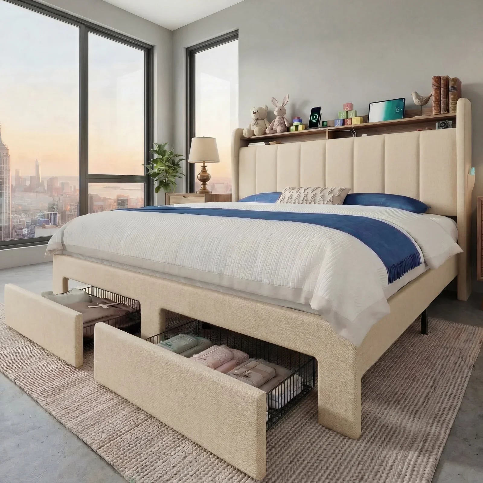 HOOMIC Bed Frame With Storage Drawers, Shelves, And LED Lighting