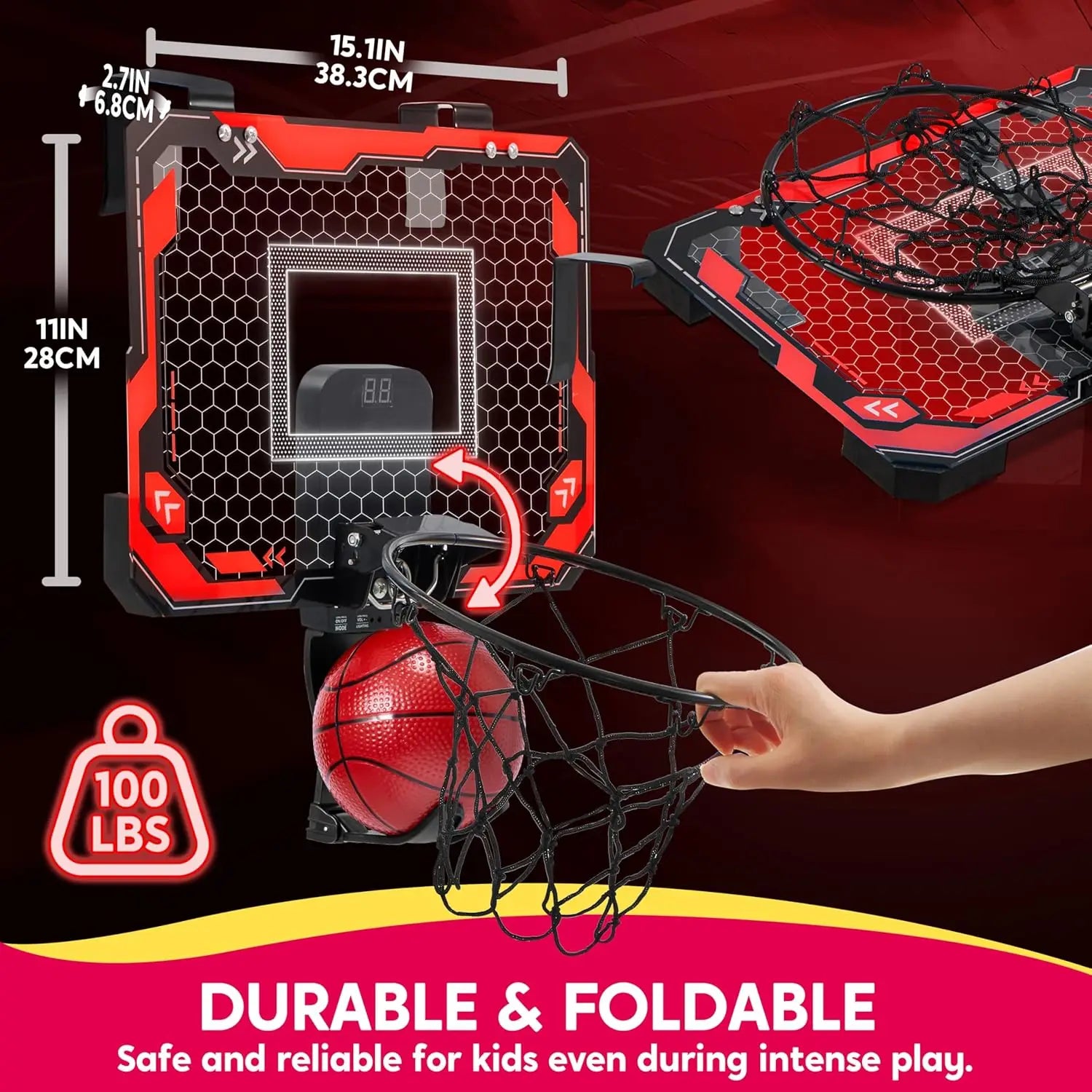 Joyfy Mini Indoor Basketball Hoop with LED Lights and Scoreboard