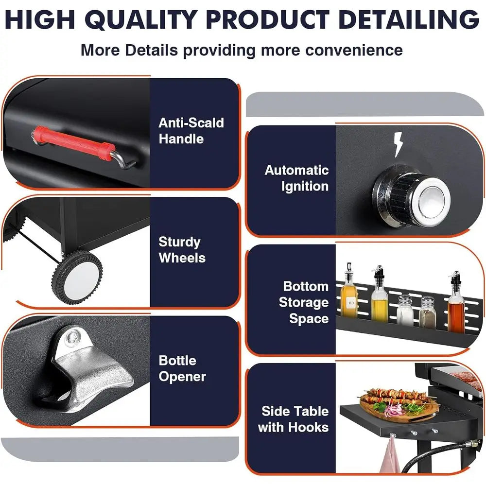 Ticify Dual Fuel BBQ Grill With Gas Griddle And Charcoal