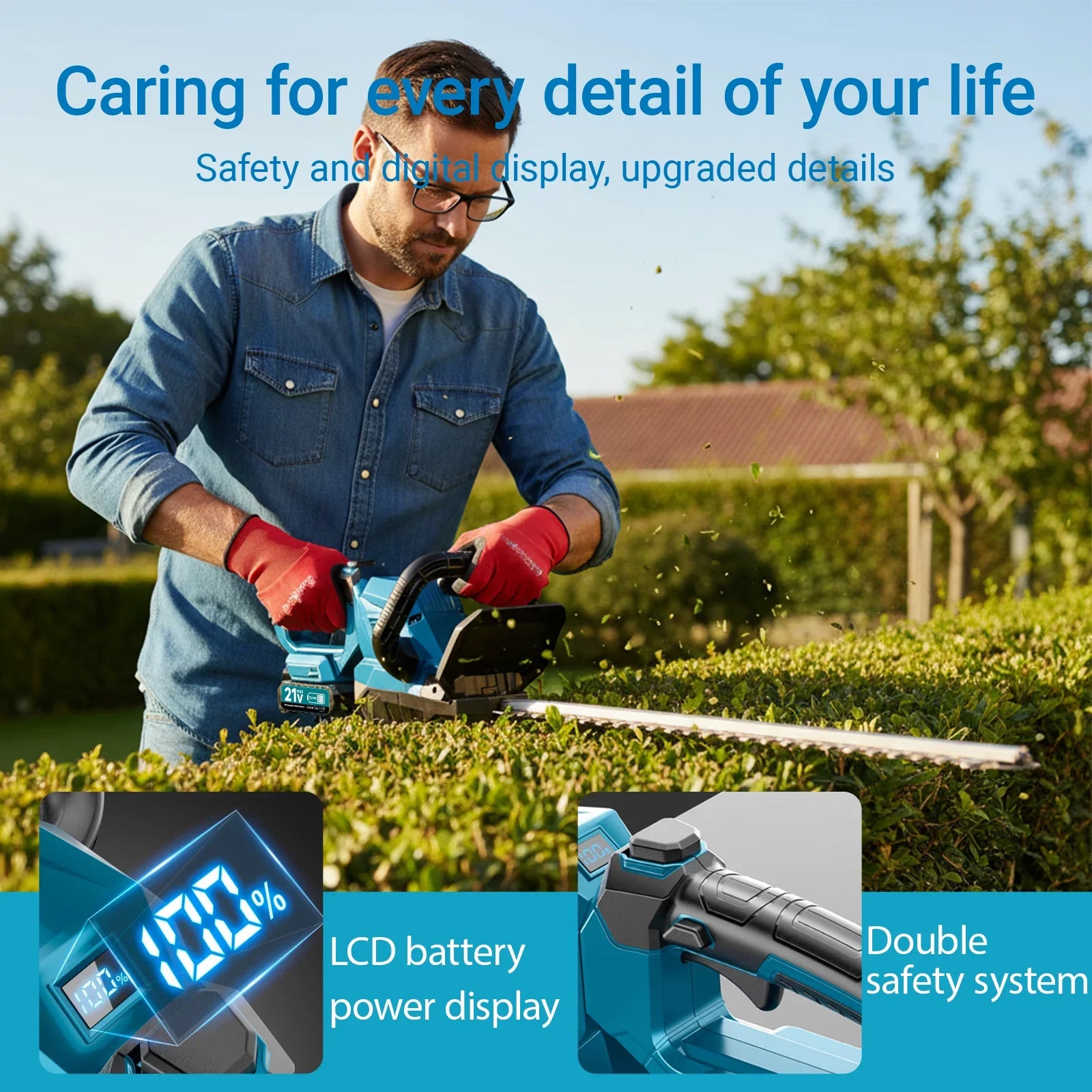 Cordless Electric Hedge Trimmer With Battery 2000W 3000RPM