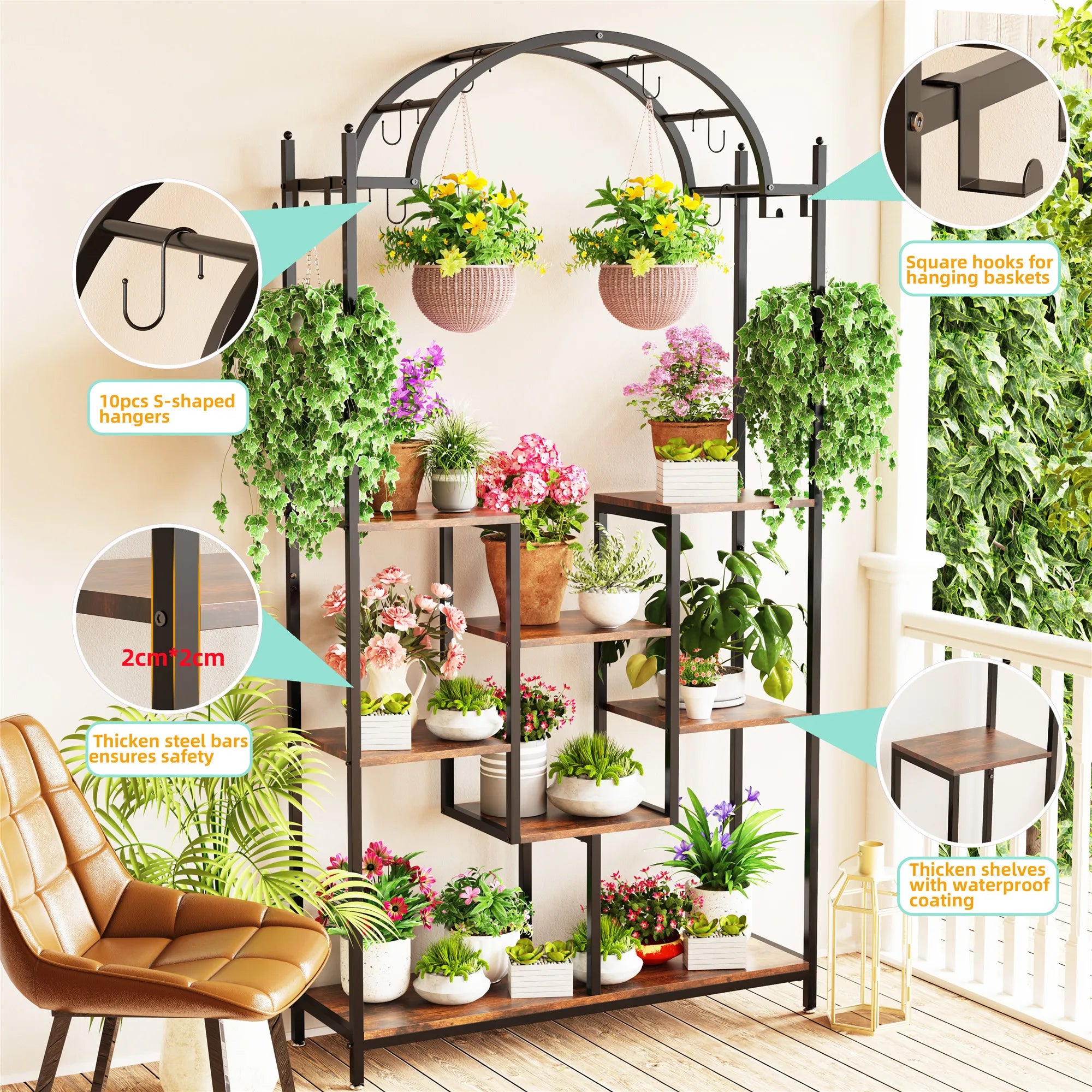BINGOPAW 5-Tier Tall Indoor Plant Stand With Arched Metal Frame