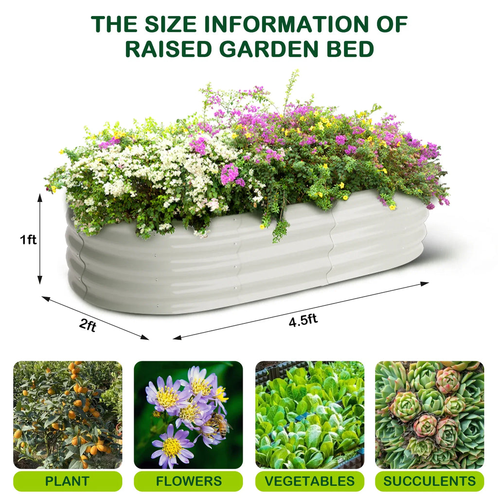 HiMISSH Oval Galvanized Raised Garden Beds For Outdoor Use