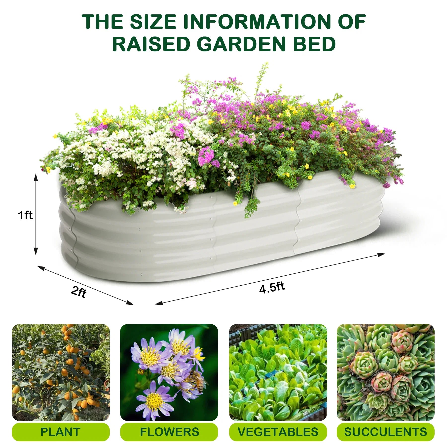 HiMISSH Oval Galvanized Raised Garden Beds For Outdoor Use
