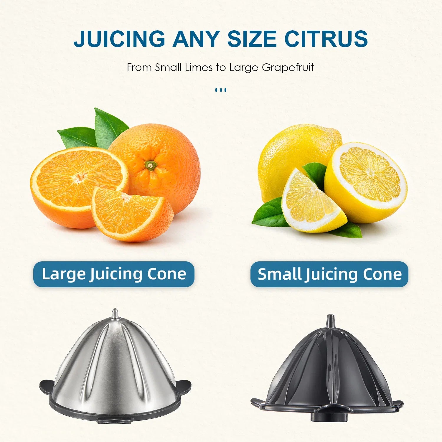 Electric Citrus Juicer Die Cast Zinc Shell With Two Cones