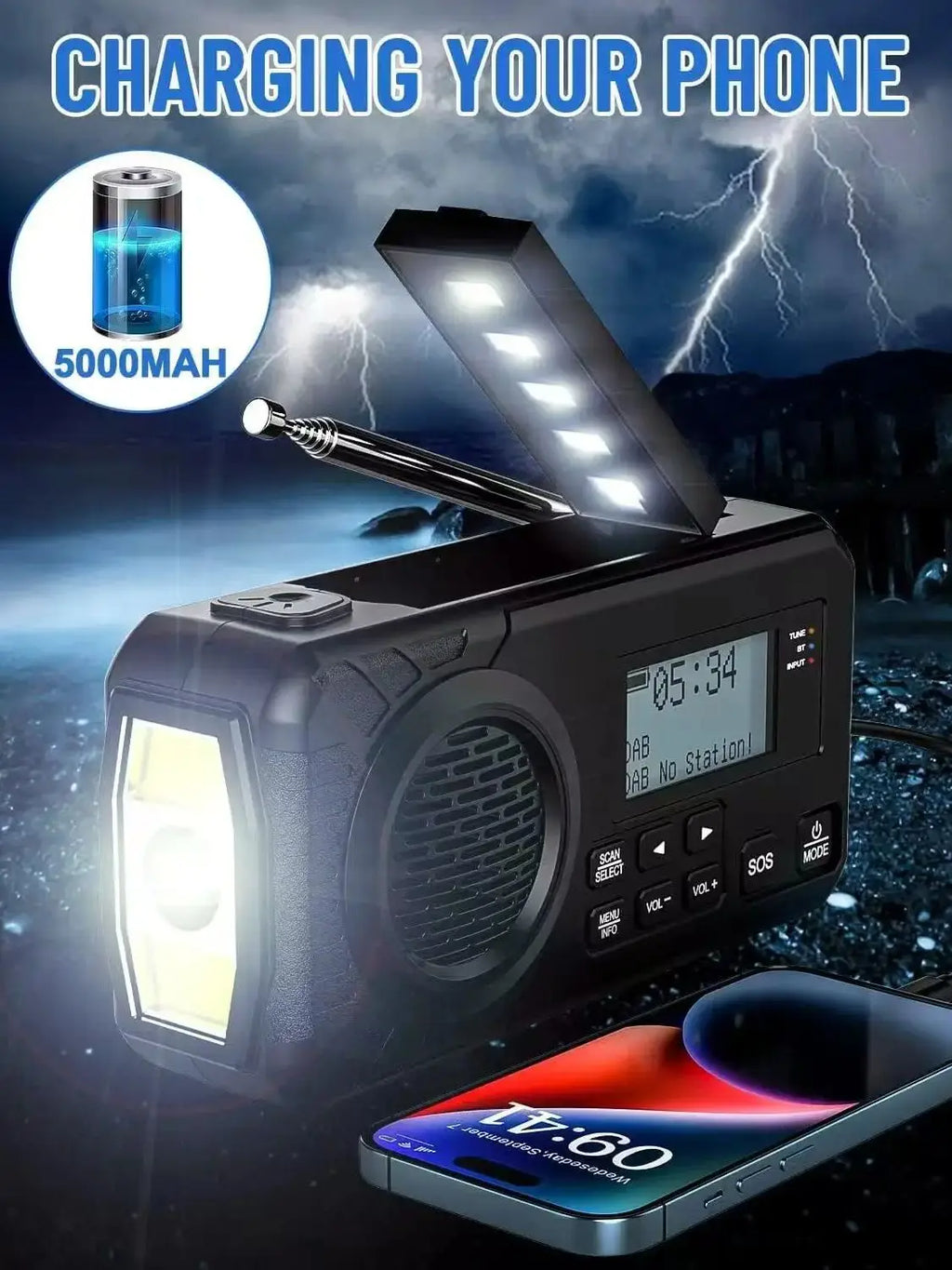 Digital Solar Emergency Radio Black