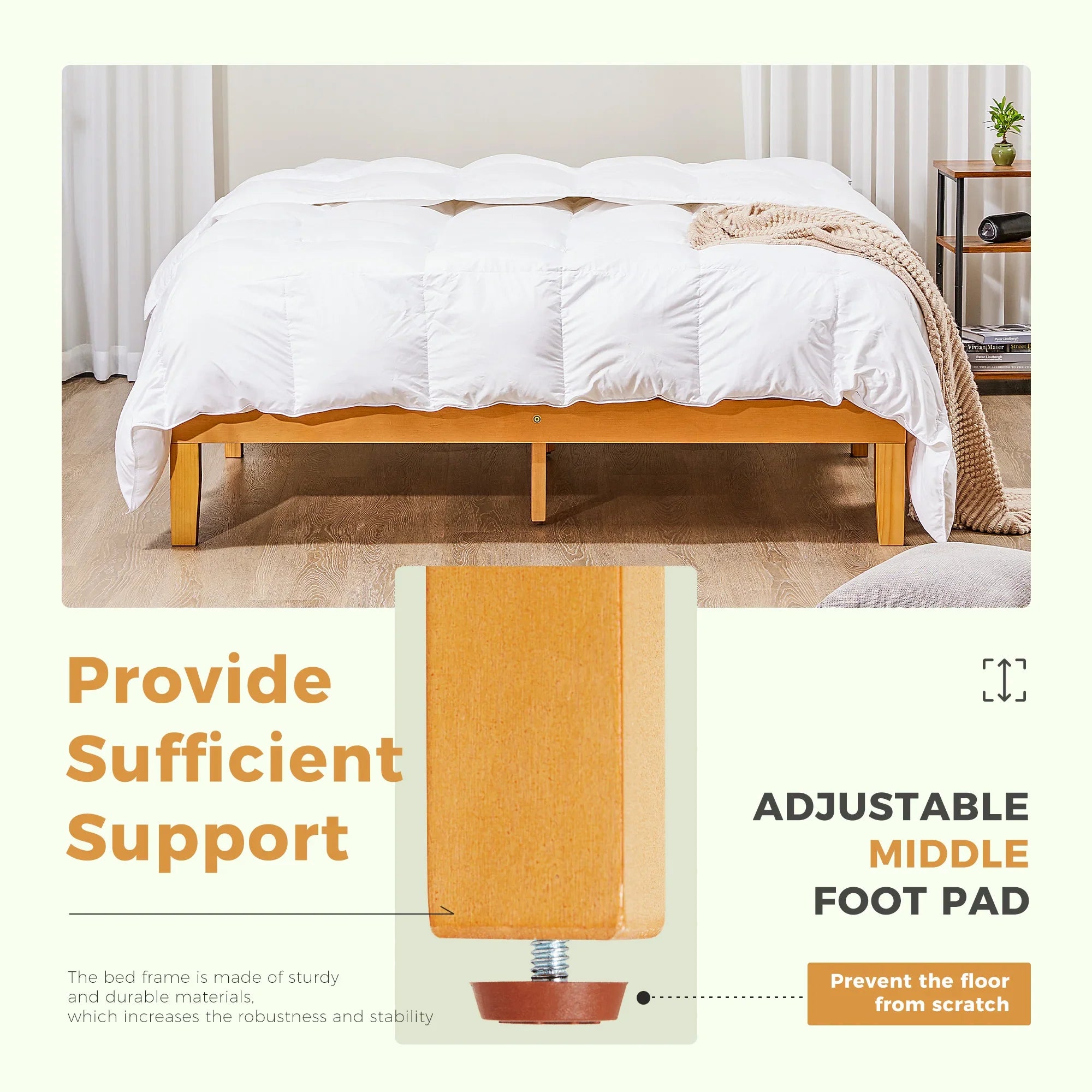 JHK Solid Wood Bed Frame With Slat Support Easy Assembly