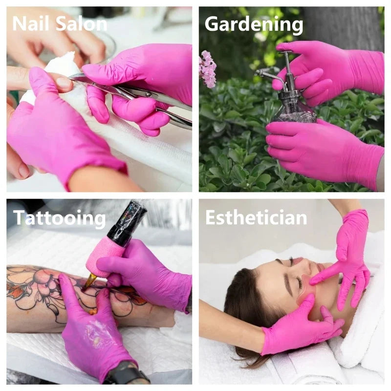 Fuchsia Nitrile Disposable Gloves – 20/100PCS, 3-mil, Powder & Latex Free, Household, Cooking, Kitchen & Esthetician Use