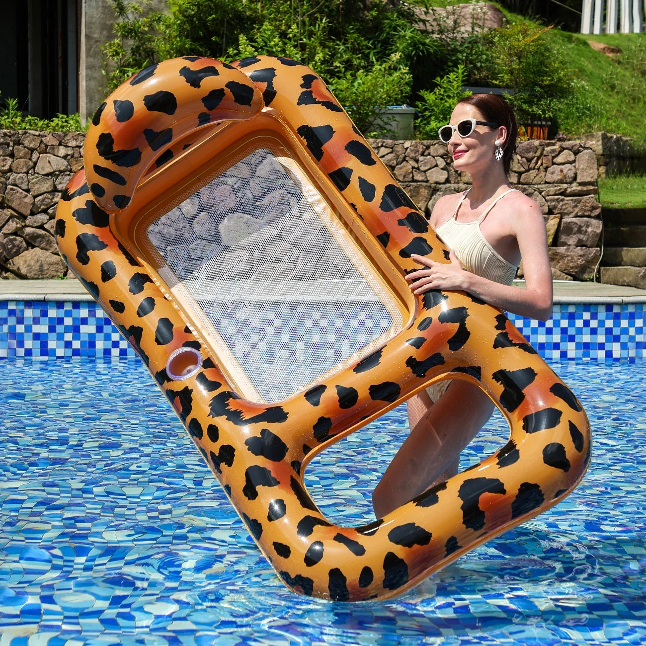 Inflatable Pool Float With Cup Holders And Sun Canopy