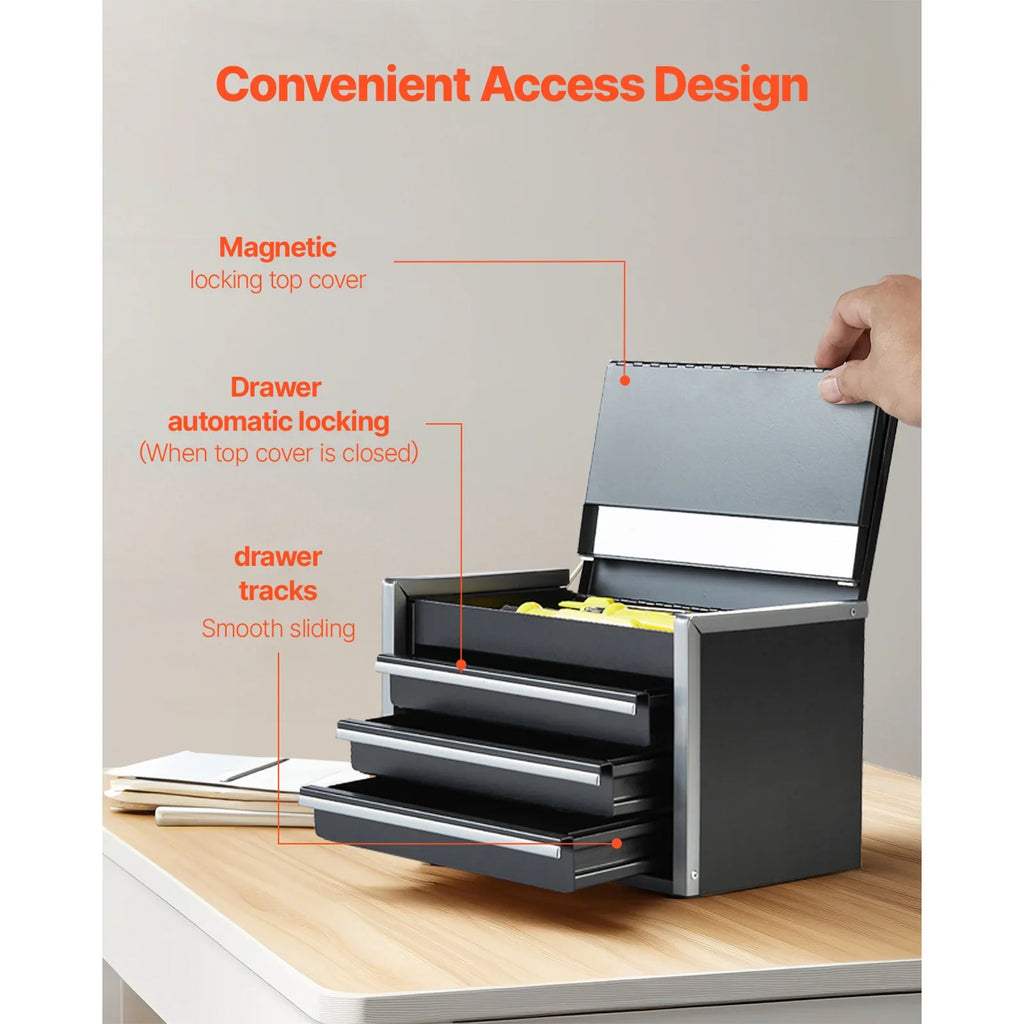 SucceBuy 3 Drawer Metal Tool Box With Ball Bearing Slides