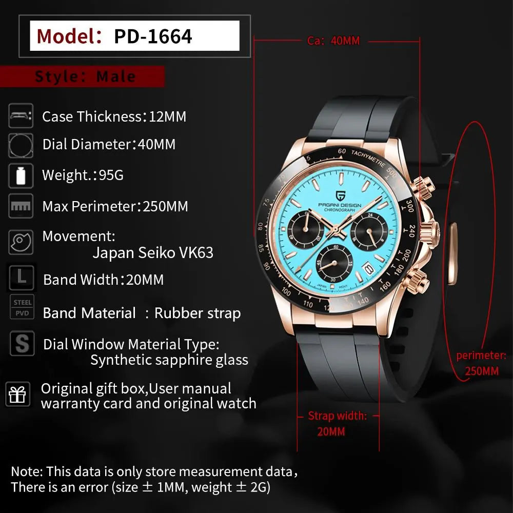 PAGANI DESIGN Mens Chronograph Quartz Watch Waterproof Wristwatch