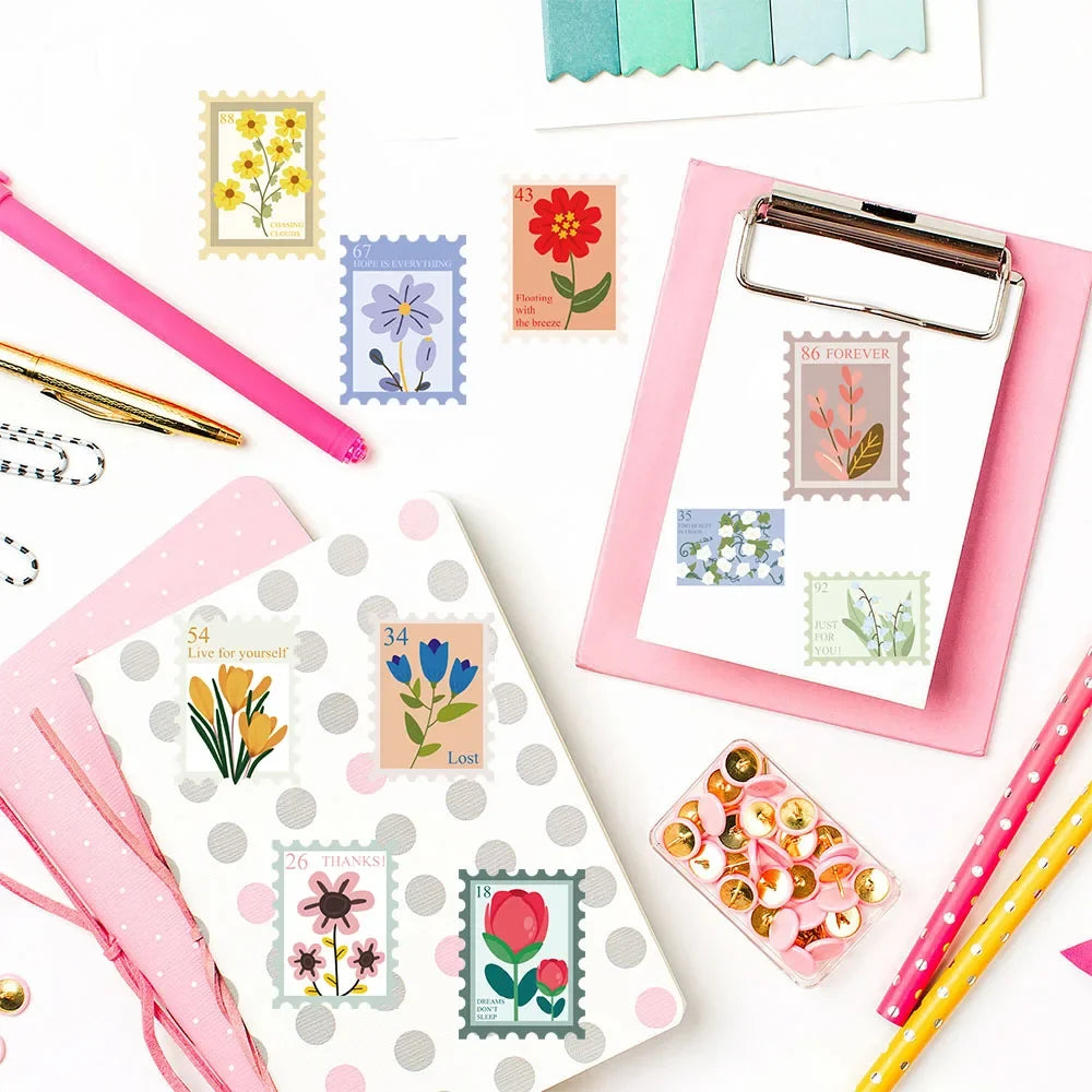 500PCS Flower Stamps Roll Sticker Harajuku Cartoon Y2k Fashion Scrapbook Graffiti Cafe DIY Scrapbooking Phone Gifts Decals
