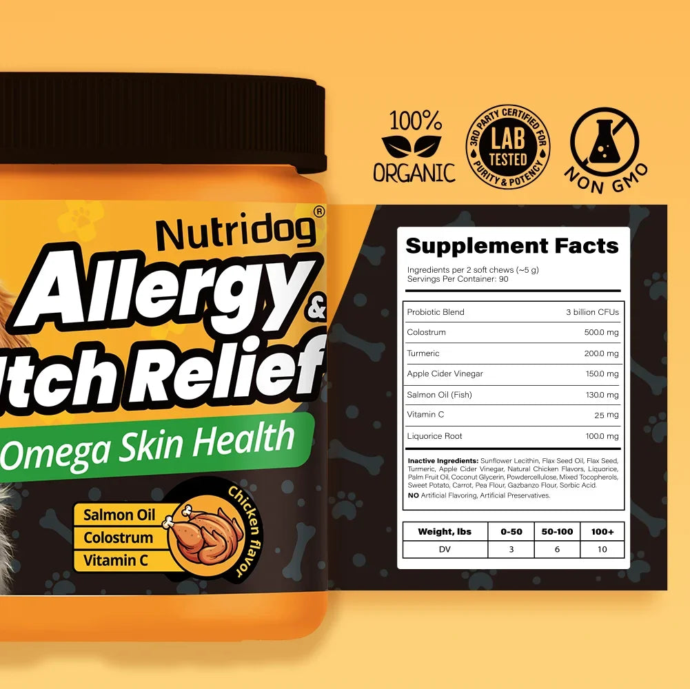 Nutridog Allergy Relief Dog Chews Omega 3 Vitamin C Support
