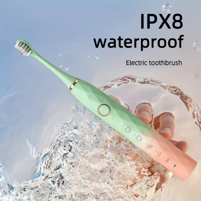 Electric Toothbrush Rotary With Timer Waterproof USB Rechargeable 10 Heads