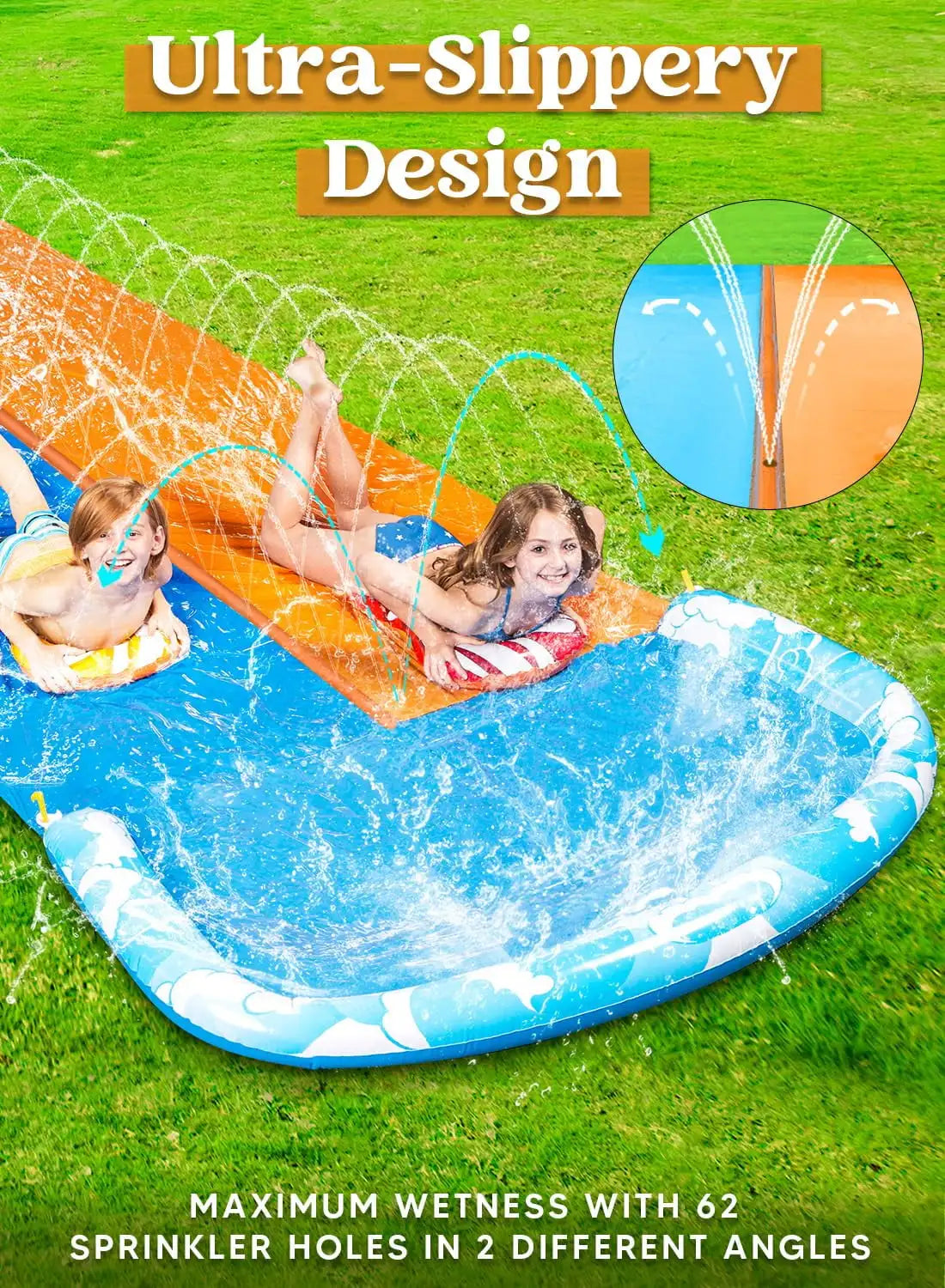 Joyfy Water Slide With Sprinkler And Bodyboards For Kids