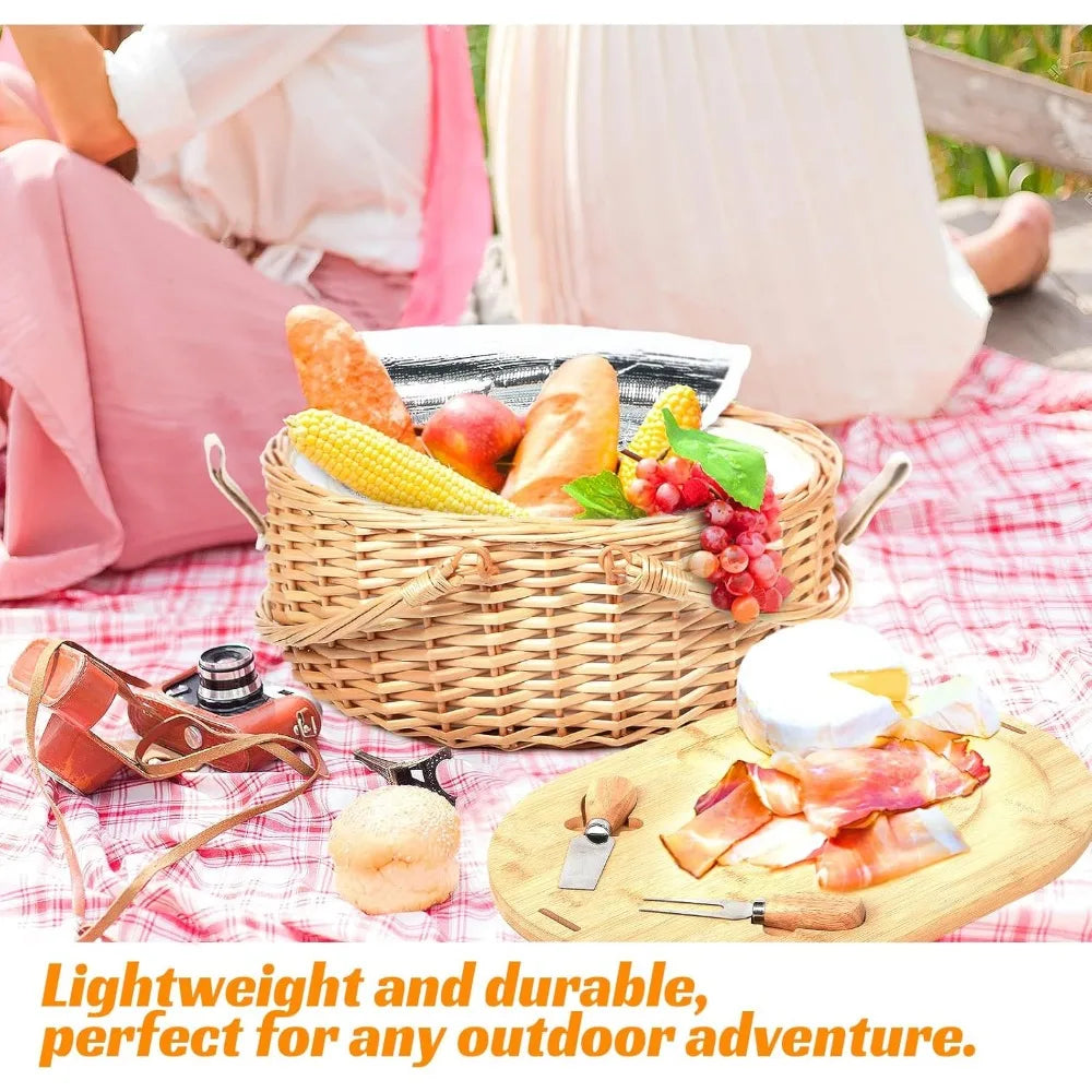 NBVCX Wicker Picnic Basket Set With Charcuterie Boards For Two