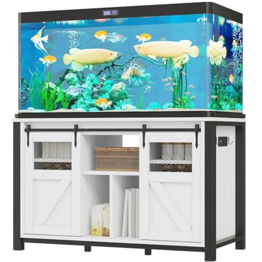 Heavy Duty Aquarium Stand With Power Outlets And Barn Door