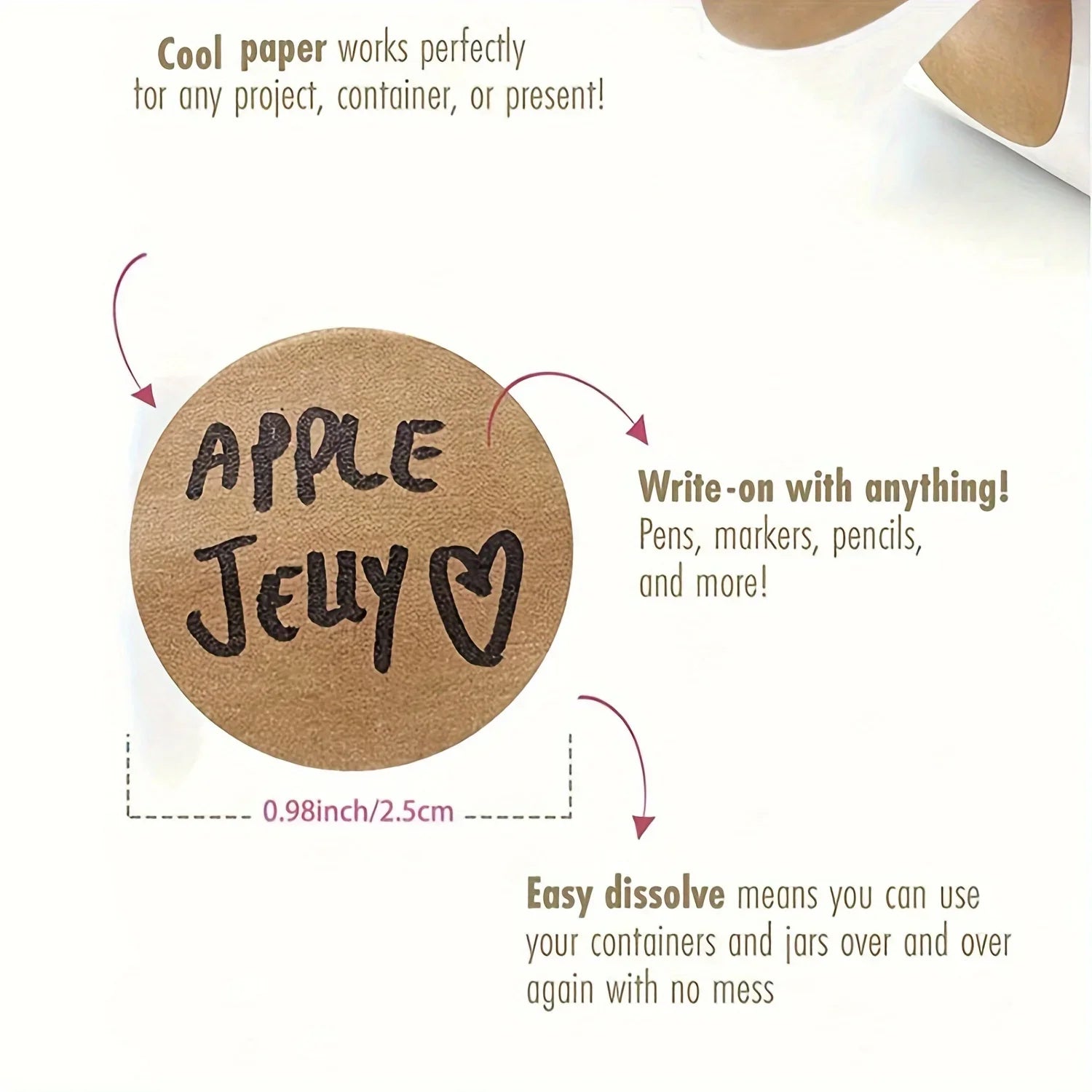 500 pcs / 1 roll ，kraft round self-adhesive label paper items classification name stickers personalized labels