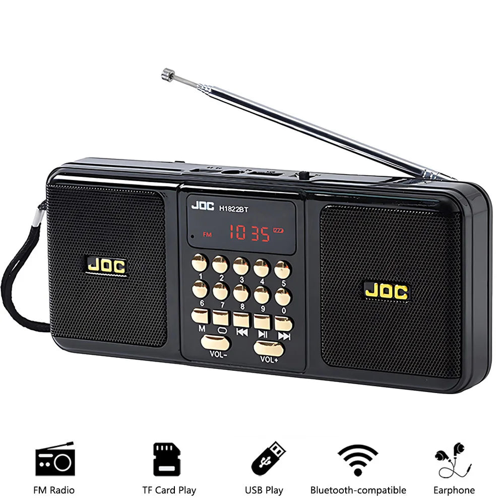 Portable FM Radio Bluetooth Speaker Black