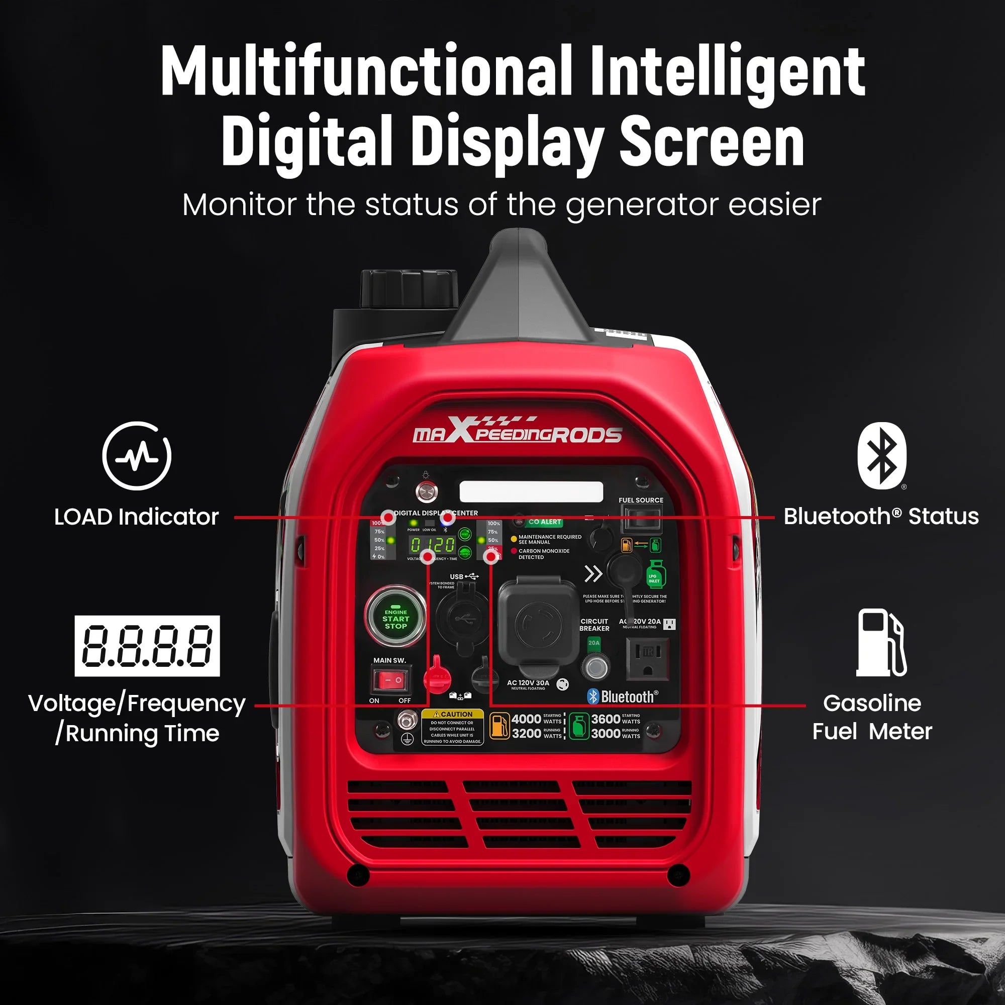 Maxpeedingrods 4KW Portable Dual Fuel Generator Inverter LPG Gas Bluetooth