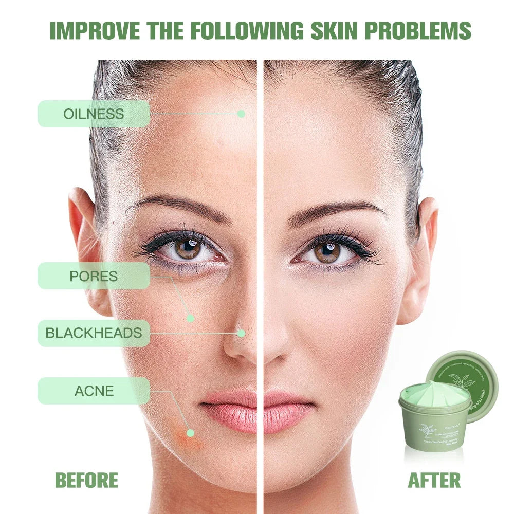 Green Tea Mud Mask Natural Skincare Deeply Cleansing Pore Nourishing Clay Face Mask Face Skin Care Cleaner 100g