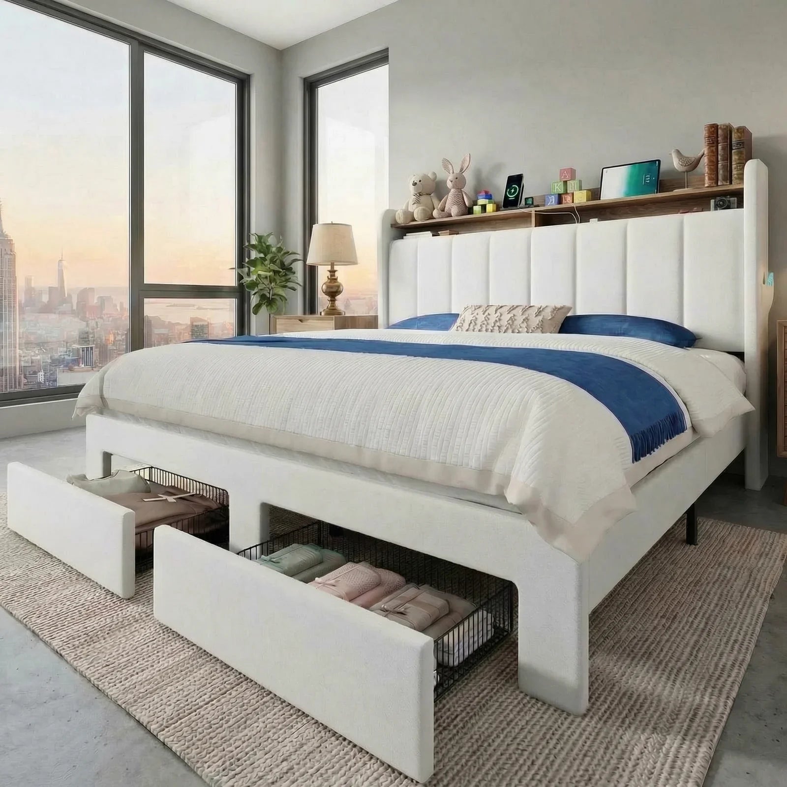 HOOMIC Bed Frame With Storage Drawers, Shelves, And LED Lighting