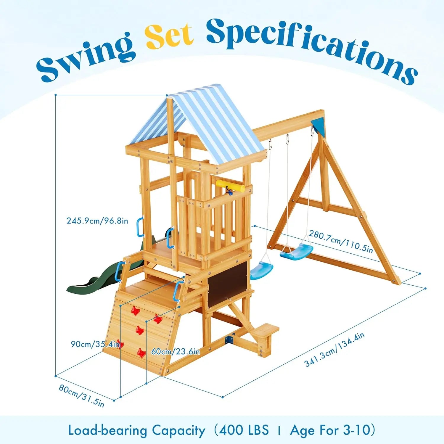 Rolife Wooden Swing Set With Dual Swings Rock Climbing Wall