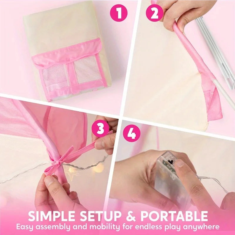 Joyfy Princess Tent With LED Star Lights For Kids Play