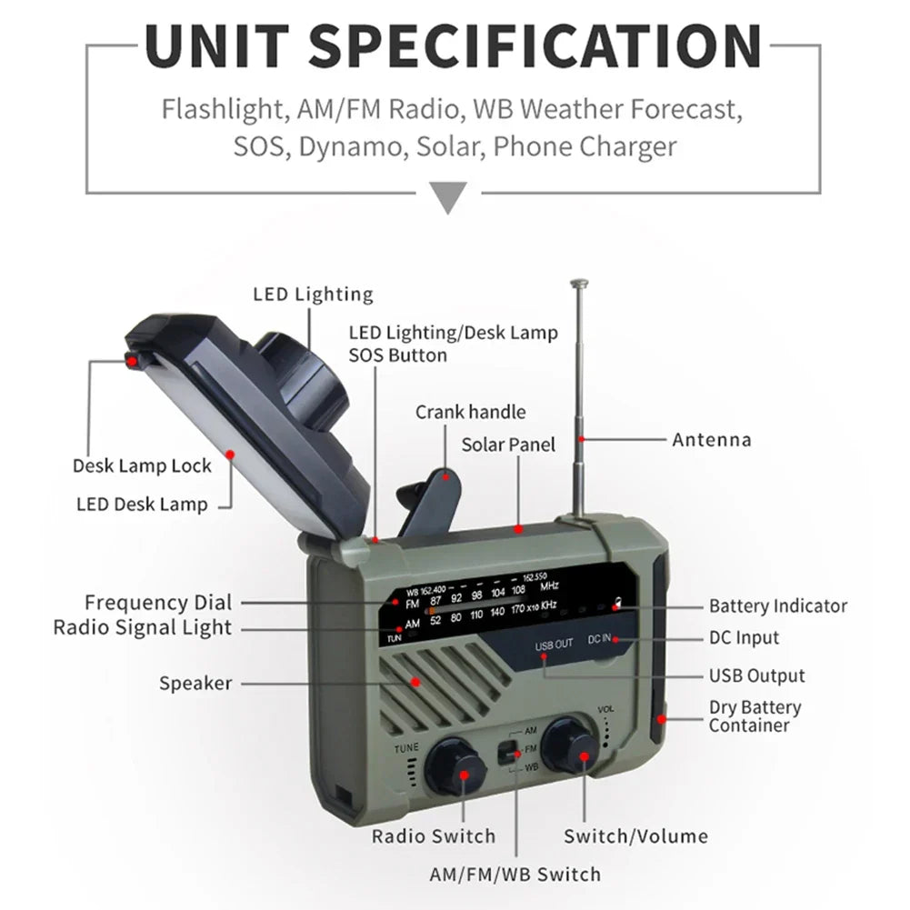 Emergency Solar Portable Weather Radio Green