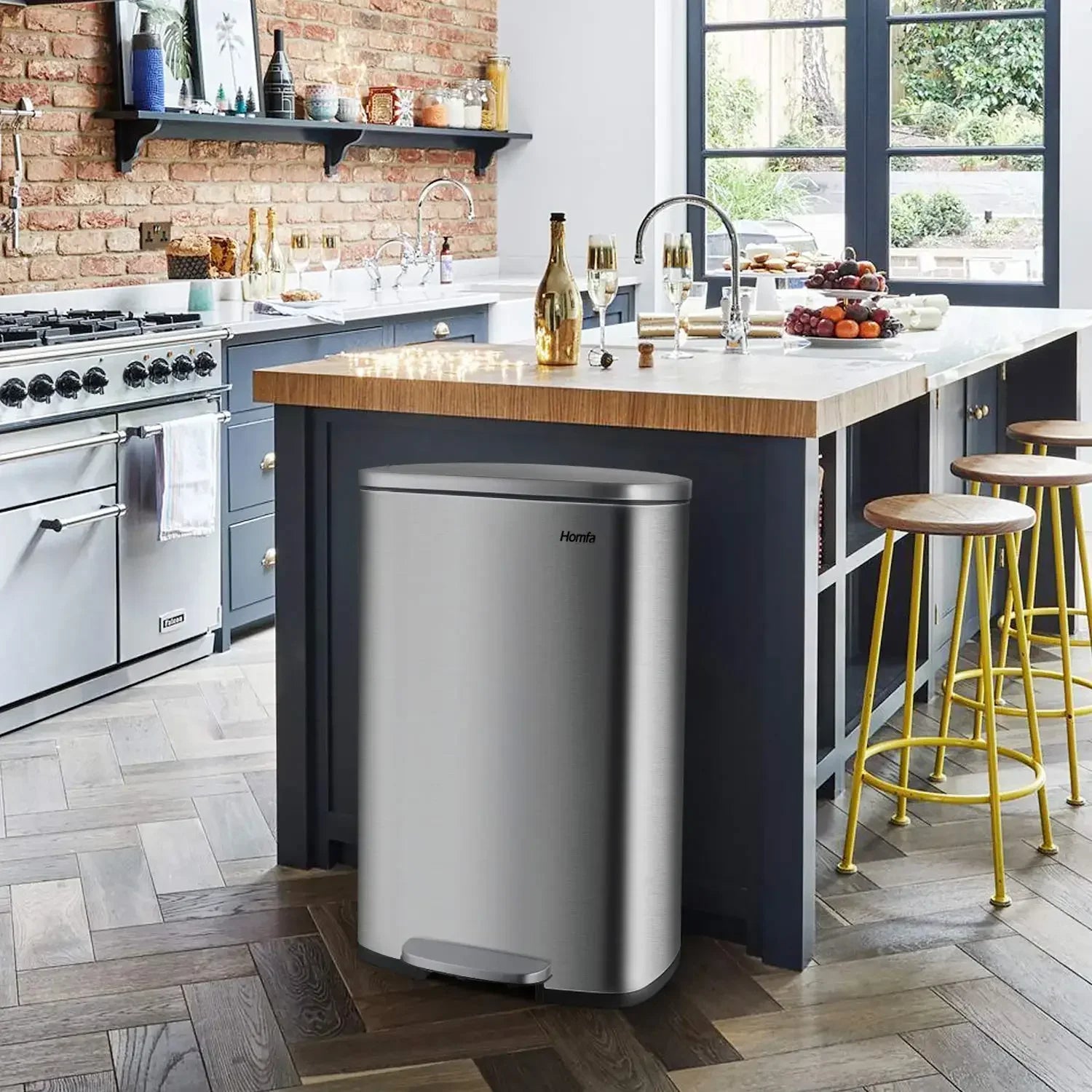 Stainless Steel Kitchen Step Trash Can With Foot Pedal