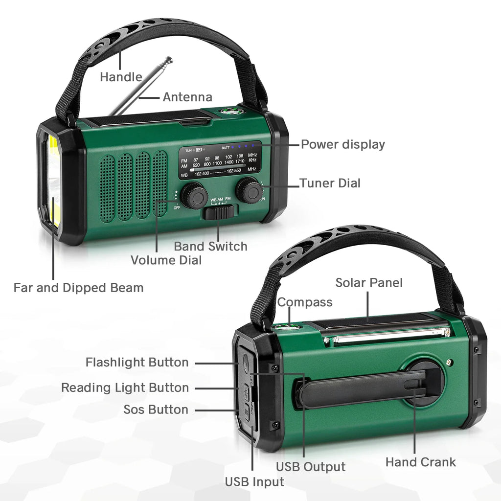 NNEOBA 10000mAh Emergency Solar Hand Crank Radio