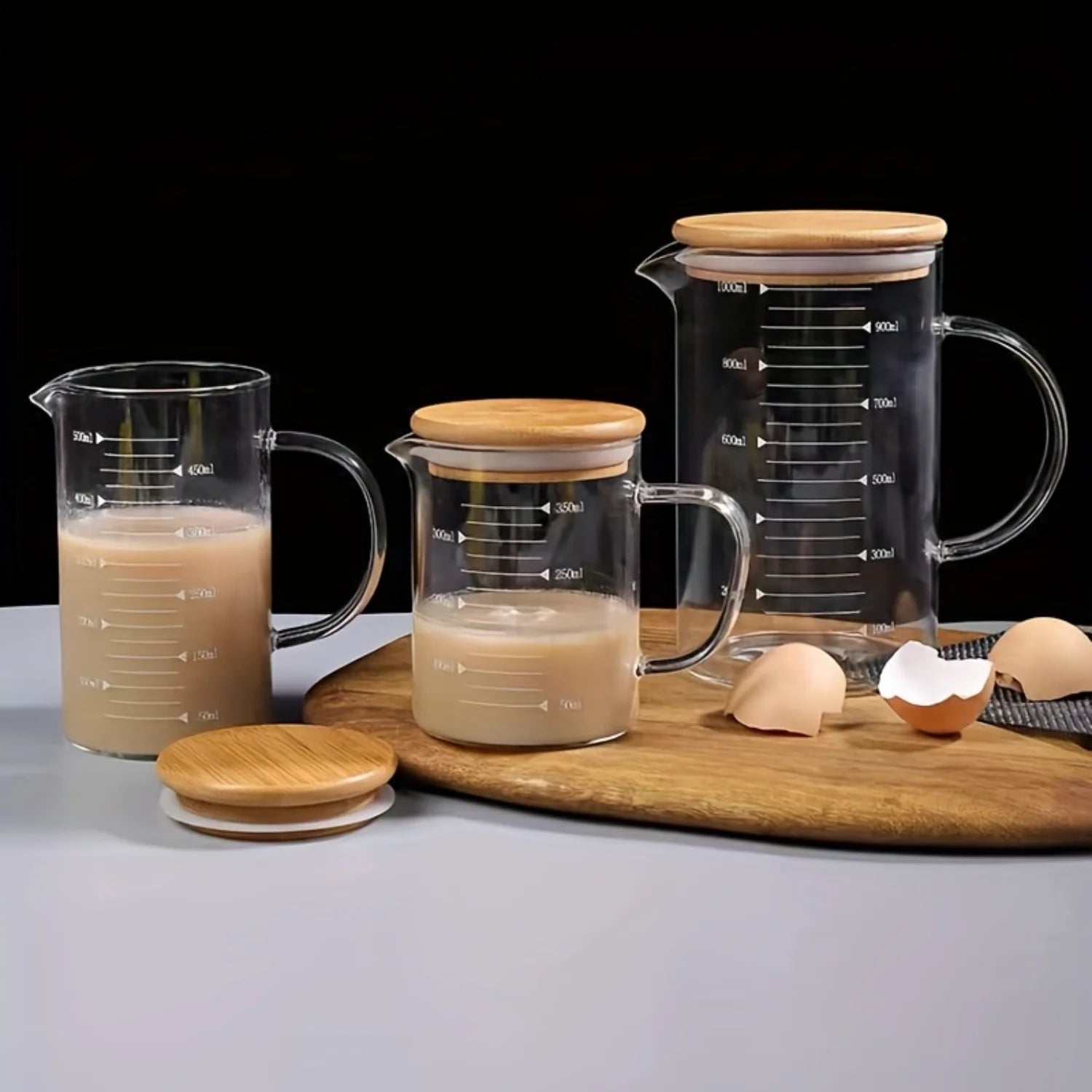 Glass Measuring Cup Jug With Lid And Insulated Handle