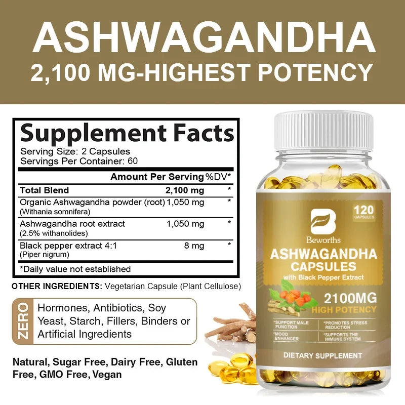 Beworths Ashwagandha Root Extract Capsules for Sleep Anxiety Relief