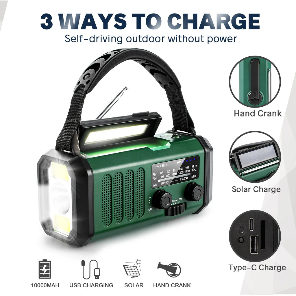 NNEOBA 10000mAh Emergency Solar Hand Crank Radio