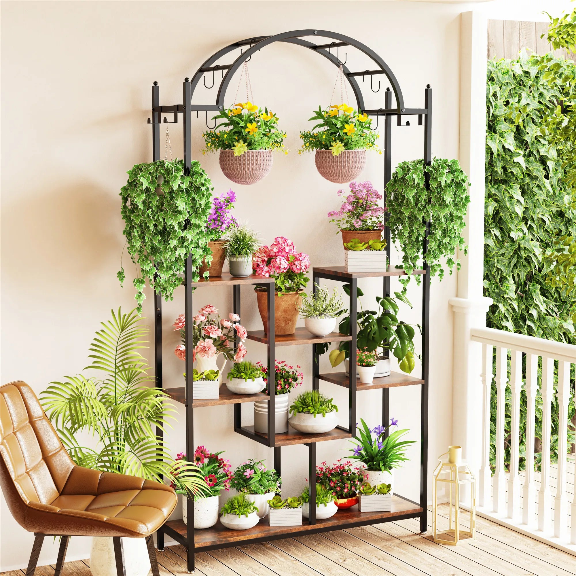 BINGOPAW 5-Tier Tall Indoor Plant Stand With Arched Metal Frame