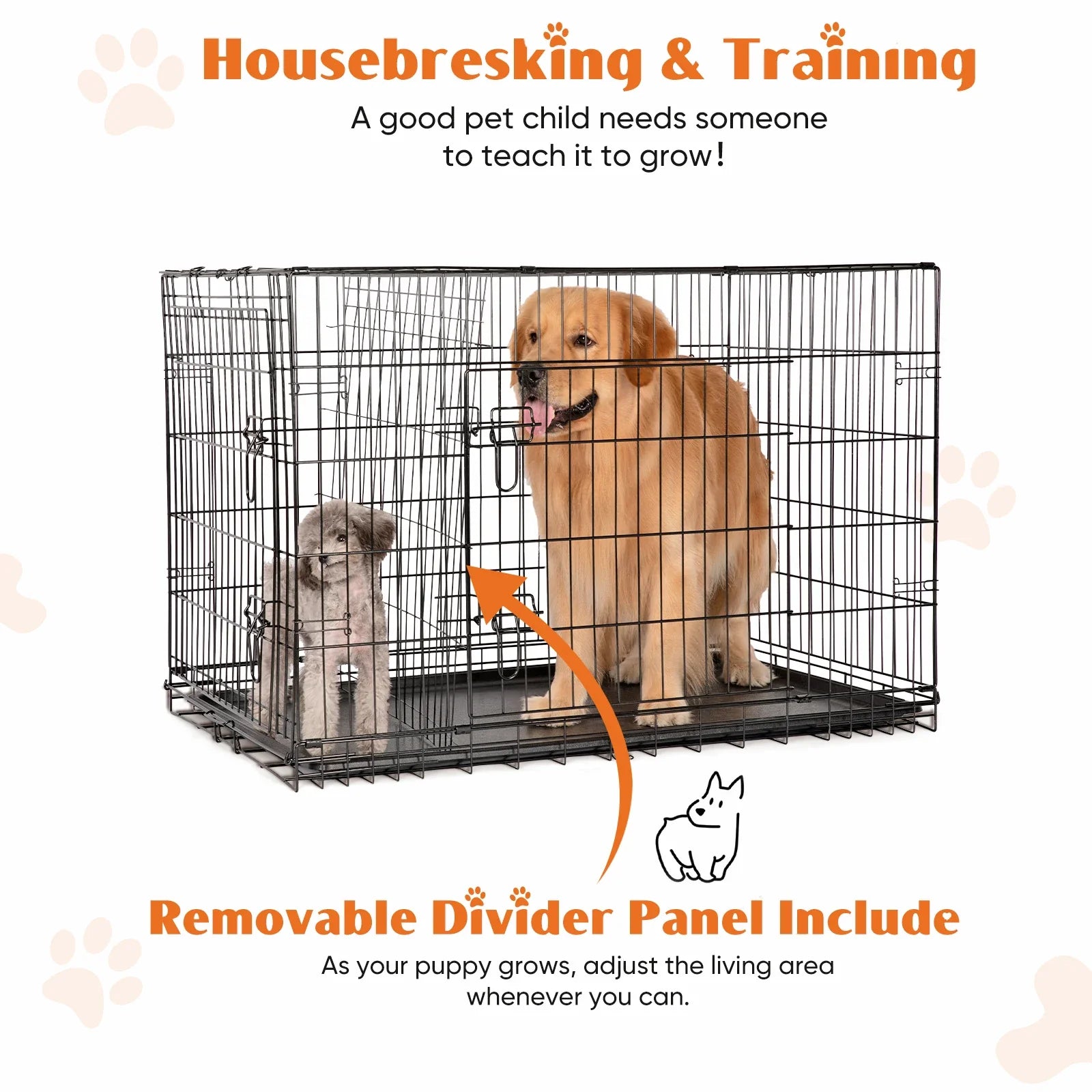 JHK Double Door Folding Dog Cage With Leakproof Pan